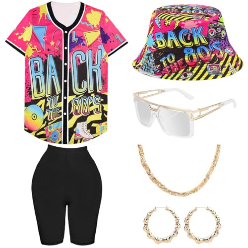 WILDPARTY Hip-Hop-Kostüm-Outfit für Damen, Baseball-Trikot, Yoga-Hose, Fischerhut, Goldkette, Rapper-Zubehör, 1990er-, 1980er-Jahre, Neon-Kleidung, Retro-Party-Muster, Größe N L WILDPARTY Hip-Hop-Kostüm-Outfit für Damen, Baseball-Trikot, Yoga-Hose, Fischerhut, Goldkette, Rapper-Zubehör, 1990er-, 1980er-Jahre, Neon-Kleidung, Retro-Party-Muster, Größe N L von WILDPARTY