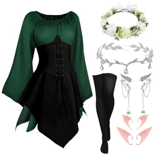 WILDPARTY Mittelalter Kostüm Damen Renaissance Kleid Korsett Trompetenärmel Traditionelles Irisches Kleidung Karneval Fasching Mottoparty Off Shoulder von WILDPARTY