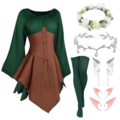 WILDPARTY Mittelalter Kostüm Damen Renaissance Kleid Korsett Trompetenärmel Traditionelles Irisches Kleidung Karneval Fasching Mottoparty Off Shoulder von WILDPARTY