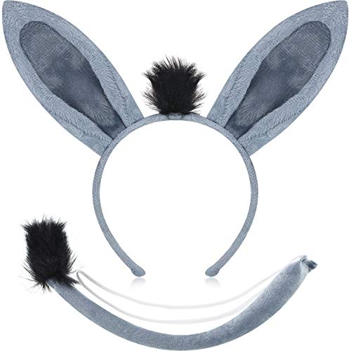 WILLBOND Tier Kostüm Set Ohren Stirnband Schwanz Tier Verkleidung Set Kostüm Party Dekoration Zubehör (Esel) von WILLBOND