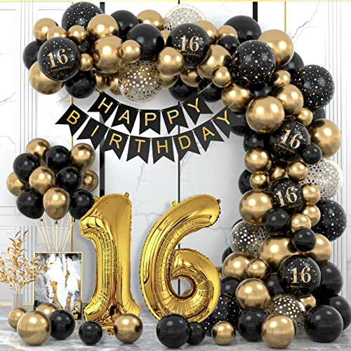 16 Geburtstag Deko, 16. Geburtstag Junge Mädchen, 16 Jahr Geburtstagdeko, Happy Birthday Girlande Ballon Schwarz Gold Deko, Deko 16. Geburtstag Konfetti Luftballons, Birthday Party Decorations 16 Geburtstag Deko, 16. Geburtstag Junge Mädchen, 16 Jahr Geburtstagdeko, Happy Birthday Girlande Ballon Schwarz Gold Deko, Deko 16. Geburtstag Konfetti Luftballons, Birthday Party Decorations von WINAROI