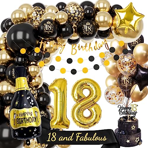 18 Geburtstag Deko, 18 Geburtstag Junge Mädchen, 18 Jahr Schwarz Gold Geburtstagdeko, Deko 18. Geburtstag Konfetti Luftballons, Birthday Party Decorations von WINAROI