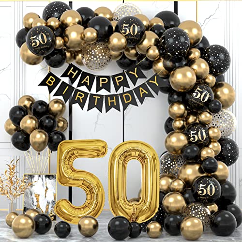 50 Geburtstag Deko, 50. Geburtstag Mann Frauen, 50 Jahr Geburtstagdeko, Happy Birthday Girlande Ballon Schwarz Gold Deko, Deko 50. Geburtstag Konfetti Luftballons, Birthday Party Decorations von WINAROI