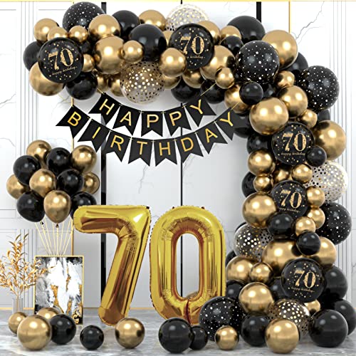 70 Geburtstag Deko, 70. Geburtstag Mann Frauen, 70 Jahr Geburtstagdeko, Happy Birthday Girlande Ballon Schwarz Gold Deko, Deko 70. Geburtstag Konfetti Luftballons, Birthday Party Decorations von WINAROI