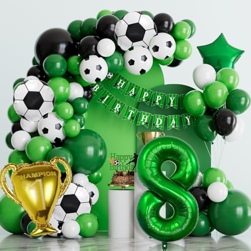 8 Jahre Geburtstag Deko Junge, Fußball Deko Geburtstag Junge 8 Jahre, Luftballon Girlande Fußball Grün, Fußball Geburtstag Party Set zum 8. Geburtstag des Junge von WINAROI