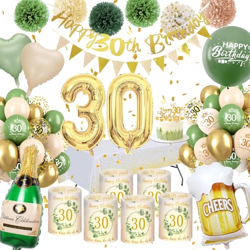 Deko 30 Geburtstag Frau,WINAROI 30 Geburtstag Grüne Gold mit Windlicht Tischdeko, Happy Birthday Banner,Tischtuch, Pompons Deko 30 Geburtstag Frau,WINAROI 30 Geburtstag Grüne Gold mit Windlicht Tischdeko, Happy Birthday Banner,Tischtuch, Pompons von WINAROI