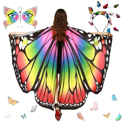 Schmetterling Kostüm Damen,Tragen einer Schmetterlingsmaske und Schmetterlingshaarzubehör Set ,Flügel kostüm,Karneval Kostüm Damen,Flügel-Umhang mit Schmetterlings für Halloween Karneval (Rainbow) Schmetterling Kostüm Damen,Tragen einer Schmetterlingsmaske und Schmetterlingshaarzubehör Set ,Flügel kostüm,Karneval Kostüm Damen,Flügel-Umhang mit Schmetterlings für Halloween Karneval (Rainbow) von WINAROI