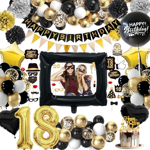 WINAROI 18 Geburtstag Deko Junge Mädchen, 18. Schwarz Gold Geburtstag Luftballons mit Fotorequisiten Happy Birthday Banner, Deko 18. Luftballons, Birthday Party Decorations WINAROI 18 Geburtstag Deko Junge Mädchen, 18. Schwarz Gold Geburtstag Luftballons mit Fotorequisiten Happy Birthday Banner, Deko 18. Luftballons, Birthday Party Decorations von WINAROI