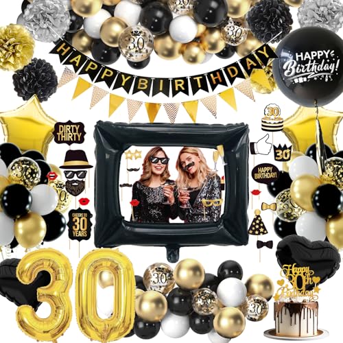 WINAROI 30 Geburtstag Deko Junge Mädchen, 30. Schwarz Gold Geburtstag Luftballons mit Fotorequisiten Happy Birthday Banner, Deko 30. Luftballons, Birthday Party Decorations WINAROI 30 Geburtstag Deko Junge Mädchen, 30. Schwarz Gold Geburtstag Luftballons mit Fotorequisiten Happy Birthday Banner, Deko 30. Luftballons, Birthday Party Decorations von WINAROI