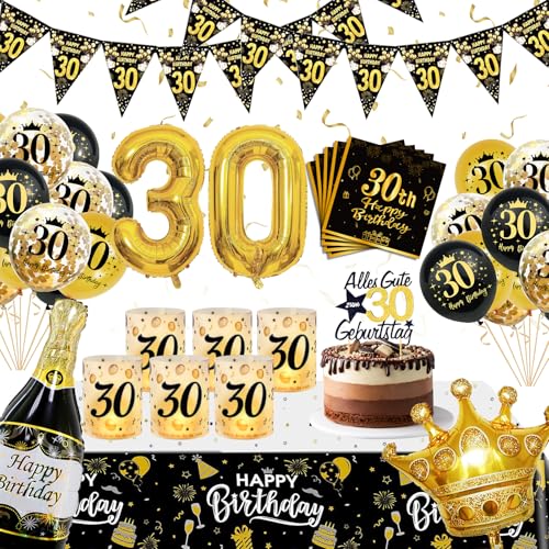 WINAROI 30 Geburtstag Deko Männer Frauen, 30. Schwarz Gold Luftballons mit Windlicht Tischdeko Servietten Tischdeck, Deko 30. Geburtstag Luftballons, Birthday Party Decorations WINAROI 30 Geburtstag Deko Männer Frauen, 30. Schwarz Gold Luftballons mit Windlicht Tischdeko Servietten Tischdeck, Deko 30. Geburtstag Luftballons, Birthday Party Decorations von WINAROI