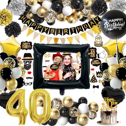 40 Geburtstag Deko Junge Mädchen, 40. Schwarz Gold Geburtstag Luftballons mit Fotorequisiten Happy Birthday Banner, Deko 40. Luftballons, Birthday Party Decorations 40 Geburtstag Deko Junge Mädchen, 40. Schwarz Gold Geburtstag Luftballons mit Fotorequisiten Happy Birthday Banner, Deko 40. Luftballons, Birthday Party Decorations von WINAROI