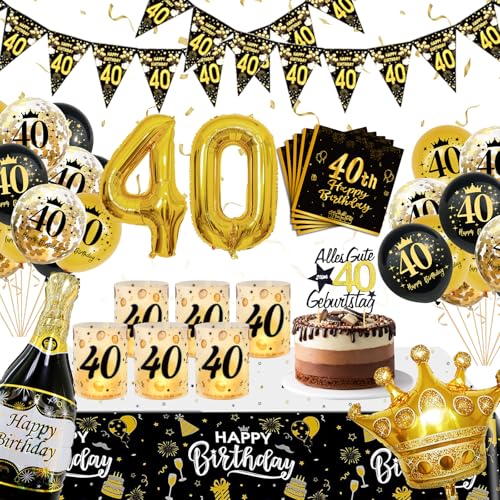 WINAROI 40 Geburtstag Deko Männer Frauen, 40. Schwarz Gold Geburtstag Deko Luftballons mit Windlicht Tischdeko Servietten Tischdeck, Deko 40. Geburtstag Luftballons, Birthday Party Decoration WINAROI 40 Geburtstag Deko Männer Frauen, 40. Schwarz Gold Geburtstag Deko Luftballons mit Windlicht Tischdeko Servietten Tischdeck, Deko 40. Geburtstag Luftballons, Birthday Party Decoration von WINAROI