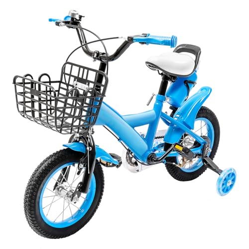 Kinderfahrrad,12 Zoll Blau Carbonstahl Gummireifen Verstellbarer Sitz Lernrad Für Kinder 2-4 Jahre Outdoor Spielzeug Geschenk​ von WINPANG