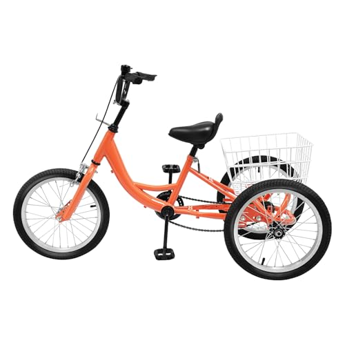 Robustes Kinderdreirad,16 Zoll mit Großem Korb – Verstellbarer Lenker & Sattel – Sicherheitsdreirrad aus Stahl in Hellorange – Für Kinder von 7-10 Jahren​ von WINPANG