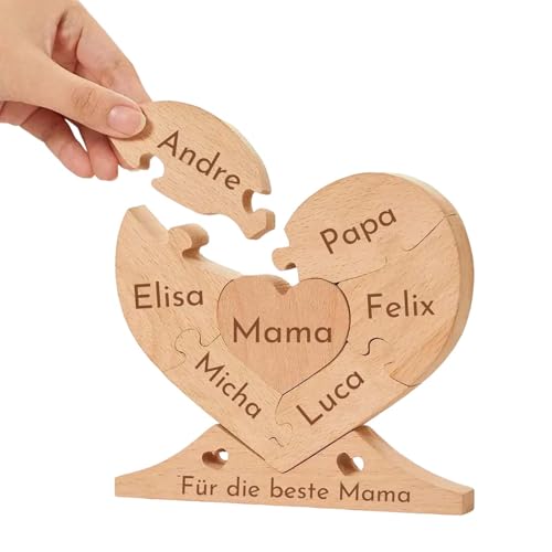 Custom Personalisierte Geschenke für Mama Papa - Personalisierte Holzpuzzle mit 1-7 Namen Personalisierte Herz Name Puzzle Desktop Ornament Personalisierte Geschenke für Muttertag Vatertag von WINSD