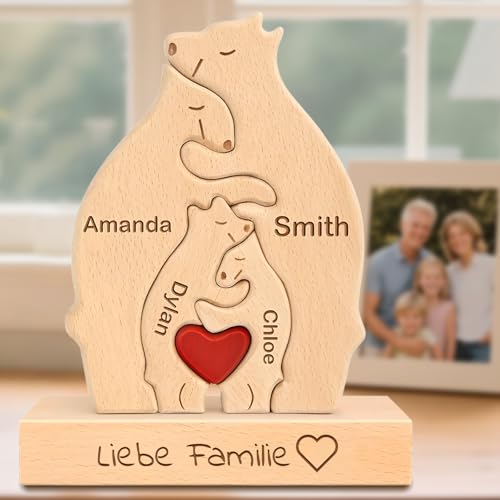 Muttertagsgeschenk Personalisiertes Holzkunstpuzzle der Bärenfamilie mit 2-7 Namen Graviert, Muttertagsgeschenke für Mama Oma Mutter zum Muttertag, Desktop Ornament, Tischdekor (Bär) von WINSD
