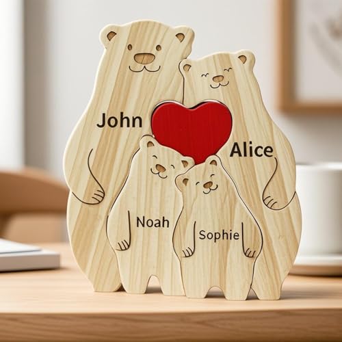 Personalisiertes Holzkunstpuzzle Der Bärenfamilie Mit 2-8 Namen, Muttertagsgeschenke Für Mama, Holz Bär Skulpturen Desktop Ornament für Familien Geschenk (Bear) von WINSD