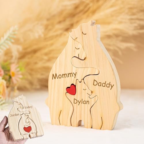 Personalisiertes Holzkunstpuzzle Der Bärenfamilie Mit 2-8 Namen, Muttertagsgeschenke Für Mama, Holz Bär Skulpturen Desktop Ornament für Familien Geschenk (Fuchs) von WINSD