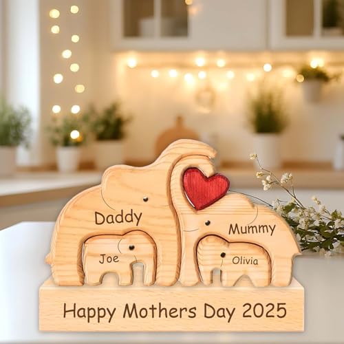 Personalisiertes Holzkunstpuzzle der Bärenfamilie Geschenk mit 2-7 Namen We Are One Holz Bär Skulpturen als Desktop Ornament Personalisiertes Geschenk für Muttertag Vatertag Weihnachts (Stil-C) von WINSD