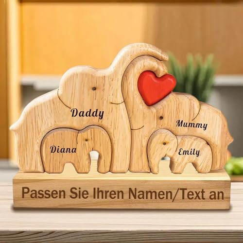 Personalisiertes Holzpuzzle mit Bärenfamilie individueller Name mit 2-7 Familiennamen Tierische Dekorationsornamente personalisierte Geschenke für Mama Papa Muttertag Geburtstag Jahrestag (Elefant) von WINSD