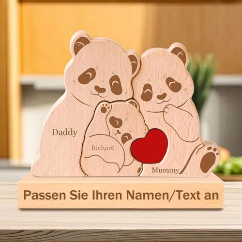 Personalisiertes Holzpuzzle mit Bärenfamilie individueller Name mit 2-7 Familiennamen Tierische Dekorationsornamente personalisierte Geschenke für Mama Papa Muttertag Geburtstag Jahrestag (Panda) von WINSD
