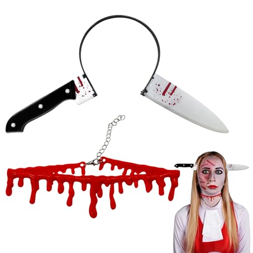 WINUSD 2 Stück Halloween Fake Messer durch Kopf Stirnbänder Kits, Vampir Fake Blood Drip Halskette und Fake Scissor Stirnband, Halloween Party Blutiges Messer Zubehör Requisiten (Fake Knife Stirnband) WINUSD 2 Stück Halloween Fake Messer durch Kopf Stirnbänder Kits, Vampir Fake Blood Drip Halskette und Fake Scissor Stirnband, Halloween Party Blutiges Messer Zubehör Requisiten (Fake Knife Stirnband) von WINUSD