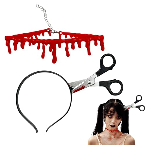 WINUSD 2 Stück Halloween Fake Messer durch Kopf Stirnbänder Kits, Vampir Fake Blood Drip Halskette und Fake Scissor Stirnband, Halloween Party Blutiges Messer Zubehör Requisiten (Fake Scissor WINUSD 2 Stück Halloween Fake Messer durch Kopf Stirnbänder Kits, Vampir Fake Blood Drip Halskette und Fake Scissor Stirnband, Halloween Party Blutiges Messer Zubehör Requisiten (Fake Scissor von WINUSD