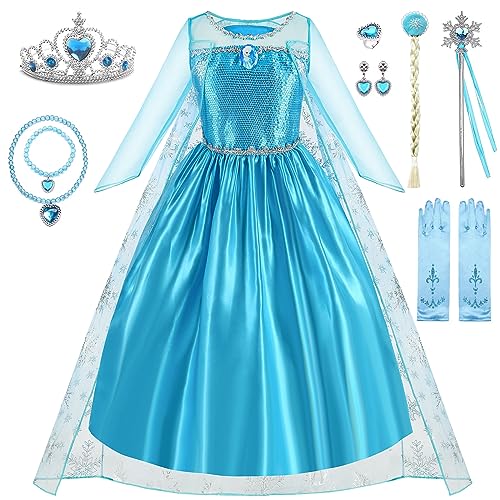 WIOLETA Elsa Kleid Kinder Set, Elsa kostüm mädchen, Prinzessin Kostüm Mädchen Prinzessin Kleid Mädchen mit Krone, Zauberstab, künstlichem Zopf, Ohrringen, Ring, Halskette, Armband, Handschuhen WIOLETA Elsa Kleid Kinder Set, Elsa kostüm mädchen, Prinzessin Kostüm Mädchen Prinzessin Kleid Mädchen mit Krone, Zauberstab, künstlichem Zopf, Ohrringen, Ring, Halskette, Armband, Handschuhen von WIOLETA