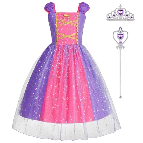 WIOLETA Lila Prinzessin Kleid Mädchen Prinzessin Kostüm Mädchen mit Krone und Zauberstab für 3-11 Jahre von WIOLETA