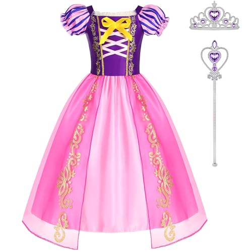 WIOLETA Lila Prinzessin Kostüm Mädchen Prinzessin Kleid Mädchen mit Krone und Zauberstab für 3-11 Jahre von WIOLETA