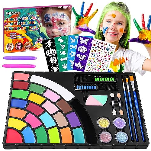 WIOONI Kinderschminke Set, 24 Farben Body Painting Fluoreszenz Face Paint, Theaterschminke Faschingsschminke für Kinder Cosplay Weihnachten Karneval Halloween Ostern Themenpartys WIOONI Kinderschminke Set, 24 Farben Body Painting Fluoreszenz Face Paint, Theaterschminke Faschingsschminke für Kinder Cosplay Weihnachten Karneval Halloween Ostern Themenpartys von WIOONI