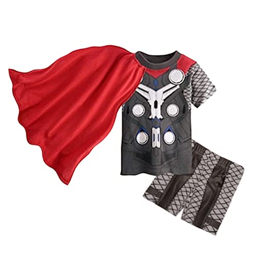 WIOSEN Kinder Sommer T-Shirts Shorts Anzug Thor Superheld Gedruckt Kurzarm 2 Stück Kindergeburtstag Party Spiel Tops Kostüm Urlaub Freizeitkleidung,Grey-120 von WIOSEN