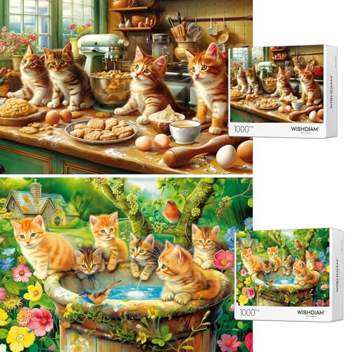 Puzzles 2 Pack 1001 Teile - WISHDIAM Puzzles für Erwachsene - Niedliche Kätzchen Katzen Lustige Haustiere Liebhaber Herausfordernde Puzzles Geschenke für Männer Frauen von WISHDIAM