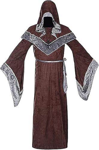 WISHU Herren Halloween Kostüm Zauberer Robe, Mittelalter Vintage Renaissance Kapuzenkleid Umhang Cape, Kaffee, XXL WISHU Herren Halloween Kostüm Zauberer Robe, Mittelalter Vintage Renaissance Kapuzenkleid Umhang Cape, Kaffee, XXL von WISHU