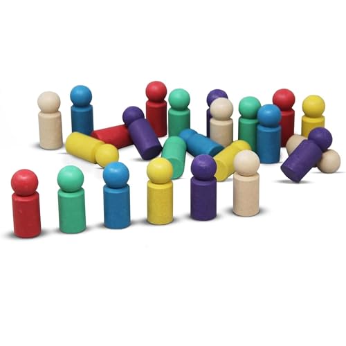 WISSNER 24 XXL-Spielfiguren Set in 6 lebhaften Farben - Öko-Freundliches RE-Wood Material, PEFC Zertifiziert - Perfekt für Lern- und Brettspiele - Jumbo Mensch Ärgere Dich Nicht Figuren von WISSNER