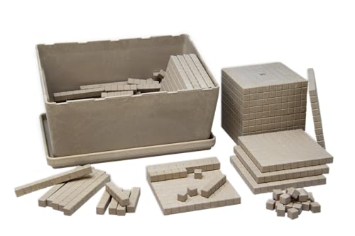 WISSNER Erweitertes Dienes Mathe Würfel-, Rechenstäbchen- & Platten-Set in naturfarben für die Vorschule & Grundschule - 151-teilige, öko-freundliche Rechenhilfe inklusive RE-Wood Box mit Deckel von WISSNER