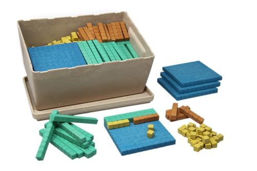 WISSNER XL Dienes Mathe Würfel-, Rechenstäbchen- & Platten-Klassensatz in naturfarben für die Vorschule & Grundschule - 452-teilige, öko-freundliche Rechenhilfe inklusive RE-Wood Box mit Deckel von WISSNER