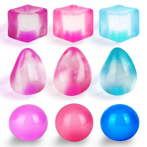 9 Pack Mini Stress Balls Bulk für Erwachsene, 3 Bälle Tropfen Würfel von WISYME