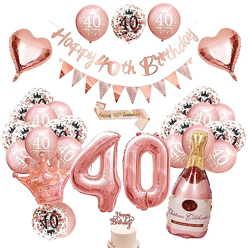 40 Geburtstag Dekoration Frauen,Luftballon 40. Geburtstag Rosegold Mit Geburtstag 40 Deko,40. Geburtstag Deko Banner,Deko 40. Geburtstag Ballons,Konfetti Ballon für Mädchen Frauen Geburtstag Deko von WITGIFT