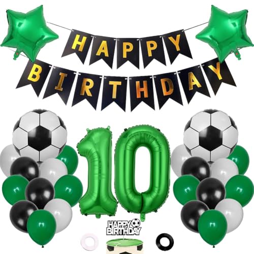 Fussball Geburtstag Deko 10 Jahre Jungen,10. Geburtstag Fussball Geburtstagsdeko,Happy Birthday Girlande,Fussball Tortendeko Fußball Luftballons für Fußball Party Dekoration von WITGIFT