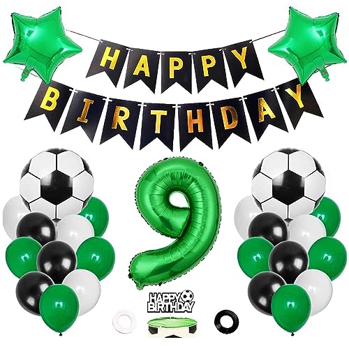 Fussball Geburtstag Deko 9 Jahre Jungen,9. Geburtstag Fussball Geburtstagsdeko,Happy Birthday Girlande,Fussball Tortendeko Fußball Luftballons für Fußball Party Dekoration von WITGIFT