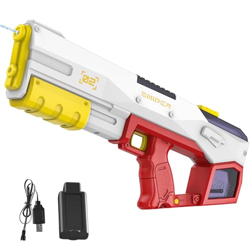Elektrische Wasserpistole, 450ML Große Kapazität Stark Wasserpistole, Automatische Wasseraufnahme, Reichweite 8M, Elektrisch/Automatisch 2 in 1, Spielzeug Wasserpistole für Kinder Erwachsene (Rot) von WIWOLER