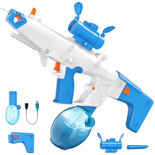 Elektrische Wasserpistole, 810ML Große Kapazität Stark Wasserpistole, Automatische Wasseraufnahme, Reichweite 6-8M, Nutzungsdauer 40-60 Min, Spielzeug Wasserpistole für Kinder Erwachsene (Bleu) von WIWOLER