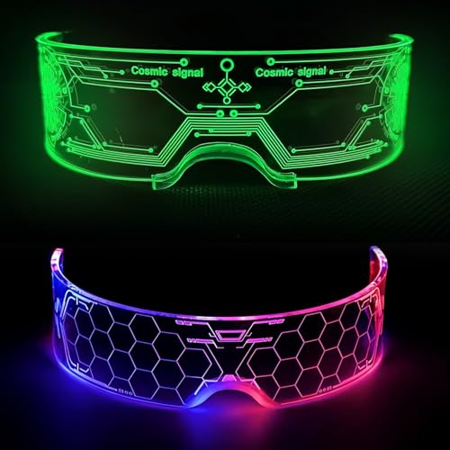 WIYETY Cyberpunk LED Brille 2 Stück: Party Leuchtbrille, Leuchtende Visor Glasses, Festliche Coole Neon Brille, Leuchtende Brille für Party Karneval Festival Kostüme Geburtstag (7-Farben 4 Modi) von WIYETY