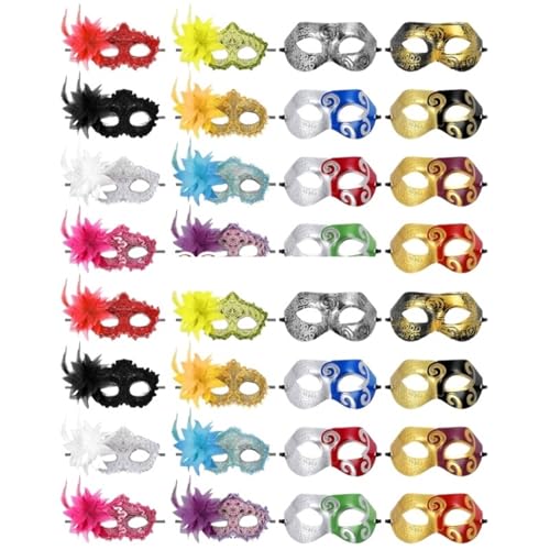 WJIAYAO Maskerade Maske 16/32 Stück Maskerademasken Vintage Antikmasken Unisex Half Face Partymasken(32 pieces) von WJIAYAO