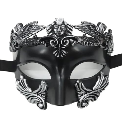 WJIAYAO Maskerade Maske Antike Masken, Maskerade, halbe Gesichtsmaske, Kostüm, Partyzubehör, Masken, Dekoration for Damen und Herren(Black silver) von WJIAYAO