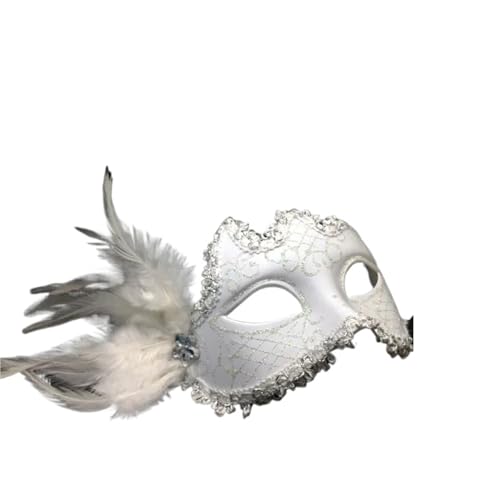 WJIAYAO Maskerade Maske Feder-Blumen-Spitze-Frauen-Prinzessin-Maskerade-unregelmäßige Maske-halbes Gesicht-Erwachsen-Partei-Werkzeug(White) von WJIAYAO