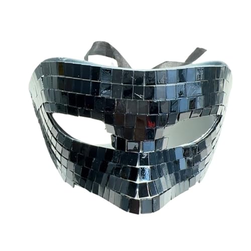 WJIAYAO Maskerade Maske Glitzer-Kugelmaske for Erwachsene, halbe Gesichtsabdeckung, glitzernde Spiegelmaske, Motto-Party-Requisiten-Maske, Augenmaske(Black) von WJIAYAO