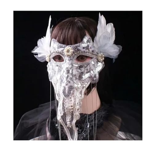 WJIAYAO Maskerade Maske Goldene Spitzenmaske Vollgesichtsmaske for Bühnengesang(Silver) von WJIAYAO
