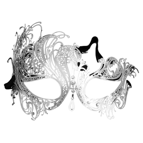 WJIAYAO Maskerade Maske Metallmaske Halloween Strass Halbgesicht Maskerade Männer Frauen Partymaske(Silver-type 2) von WJIAYAO